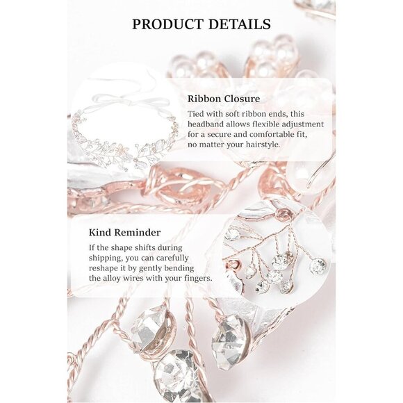 Flower Girl Headpiece Rose Gold Leaf Crystal Tiara for Weddings Proms